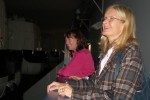 Dorothy Pooley and Erin Gormley admire the flight simulators